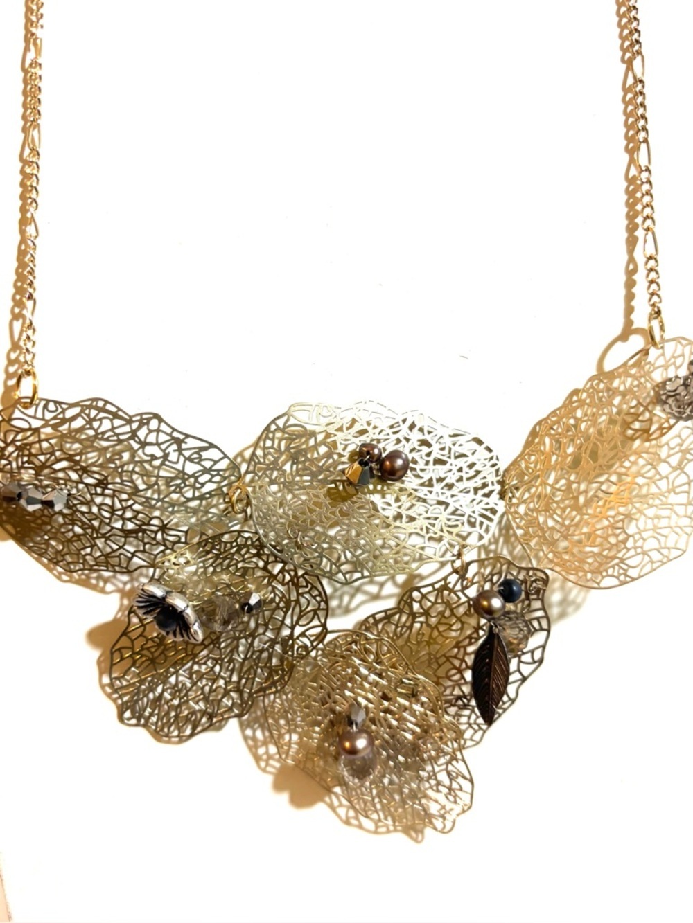 Delicate Gold Floral Filigree Statement Necklace